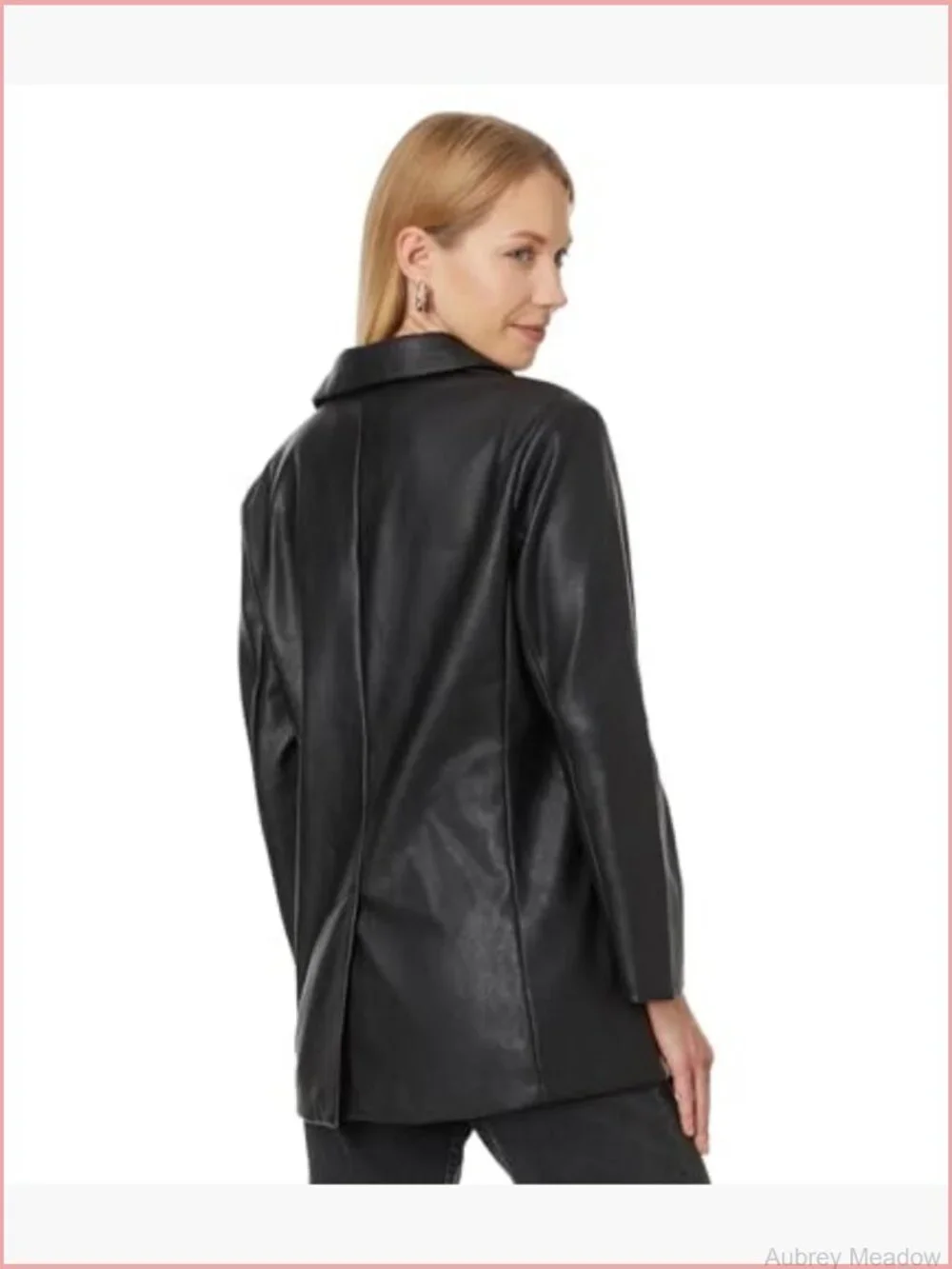 Faux Leather Single Breasted Blazer with Welt Pockets
